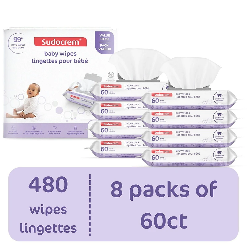 Sudocrem® Pure Water Wipes - 480ct, 99% pure water formula