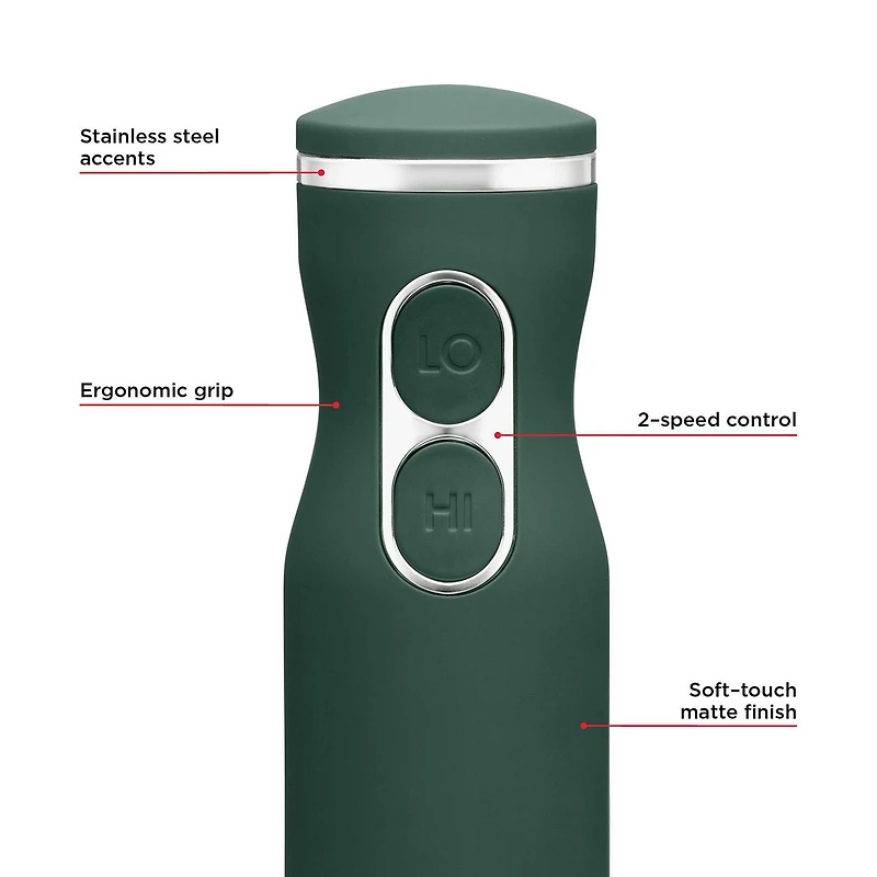 Chefman Multi-Speed Immersion Hand Blender with Stainless Steel Blades, 300W, Multi Purpose, Forest Green