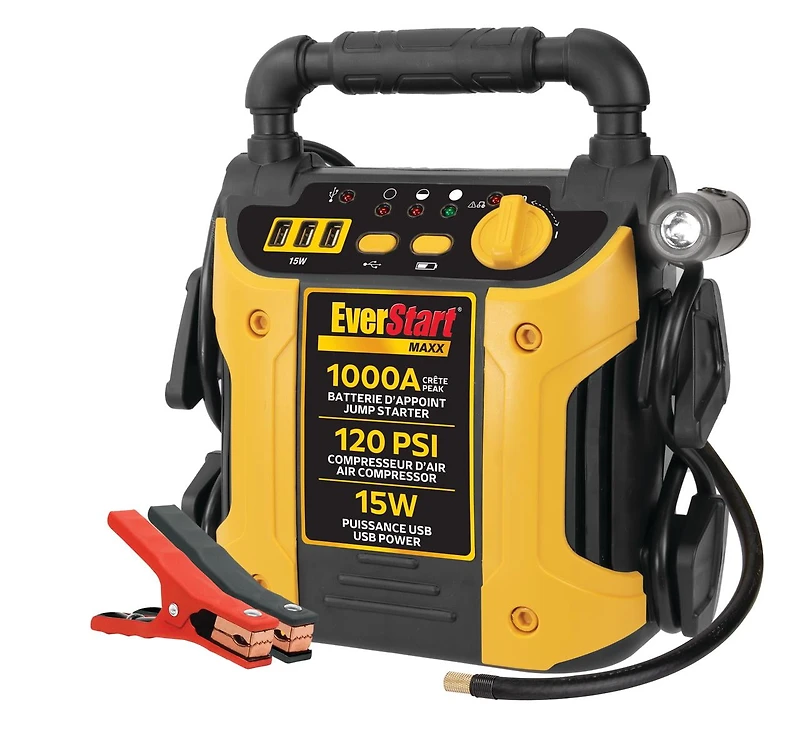 EverStart 1000 Peak Amp Jump-Starter w/ Triple USB-A ports (3.1A) and 120 PSI Compressor