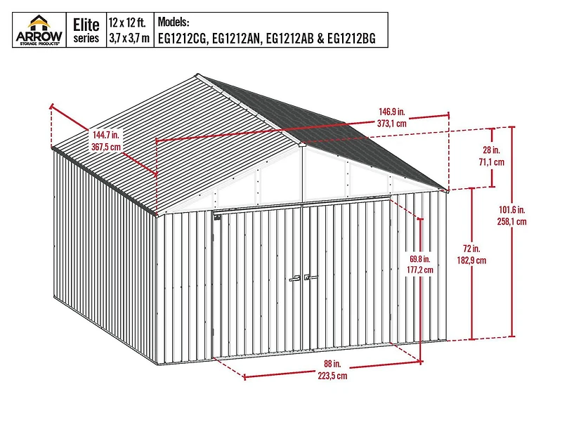 Arrow Elite 12 x 12 x 8 ft Anthracite Steel Storage Shed