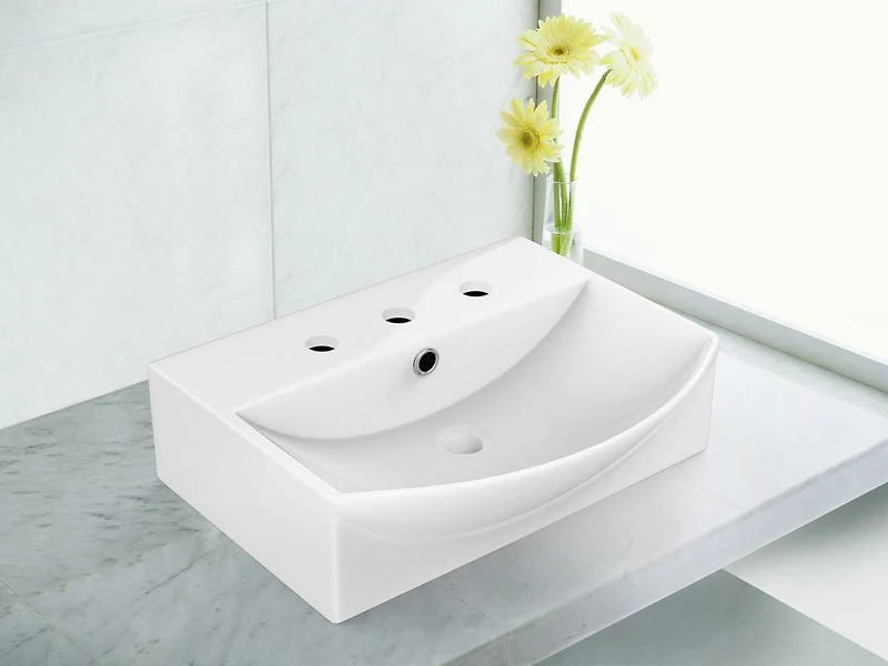 in. W Above Counter White Bathroom Vessel Sink Set For 3H8-in. Center Faucet AI