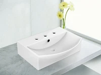 in. W Above Counter White Bathroom Vessel Sink Set For 3H8-in. Center Faucet AI