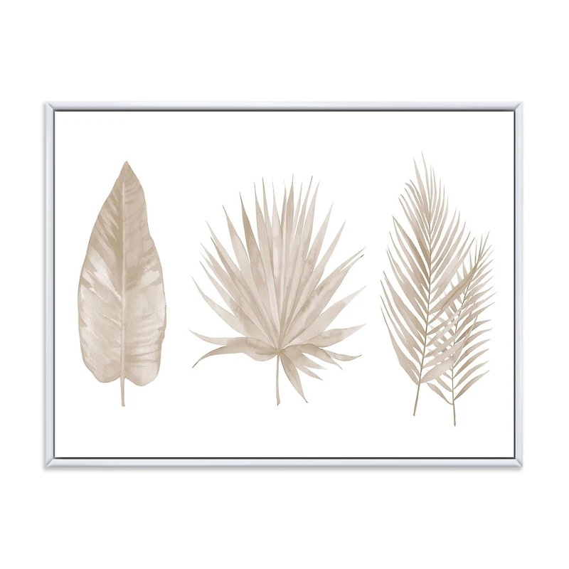 Designart Tropical Beiges Leaves FLOAT FRAME WALL ART