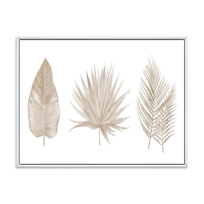 Designart Tropical Beiges Leaves FLOAT FRAME WALL ART