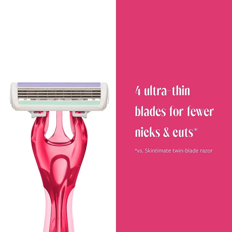Rasoirs jetables pour femmes au parfum Raspberry Rain de marque Skintimate 4 rasoirs jetables
