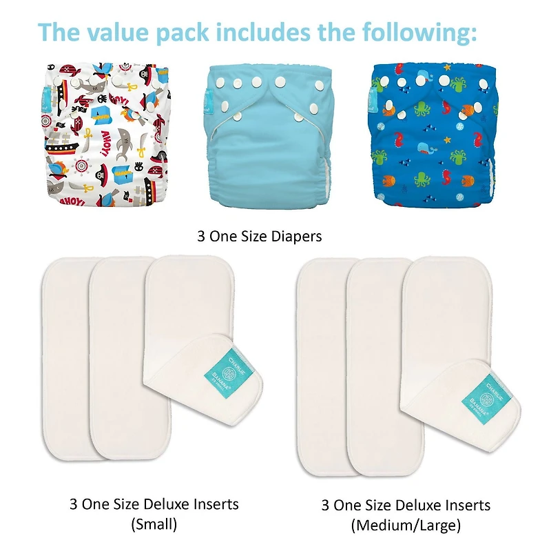 Charlie Banana 6 Inserts Oceana Hybrid All-in-One Reusable Diapers