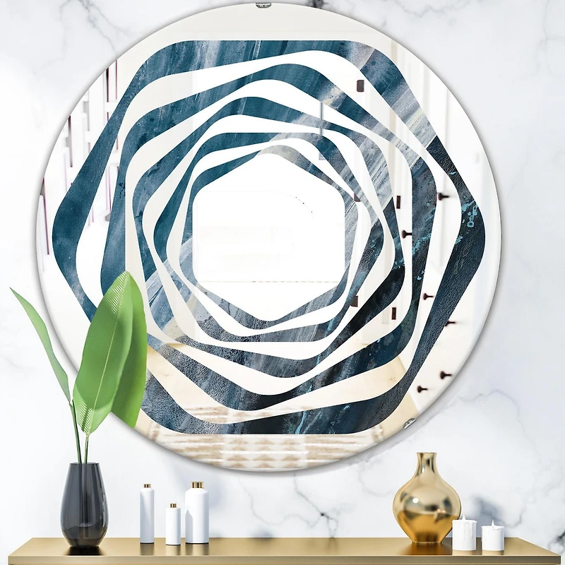 Designart 'Splash Blue Indigo' Modern Round Wall Mirror - Whirl 32x32