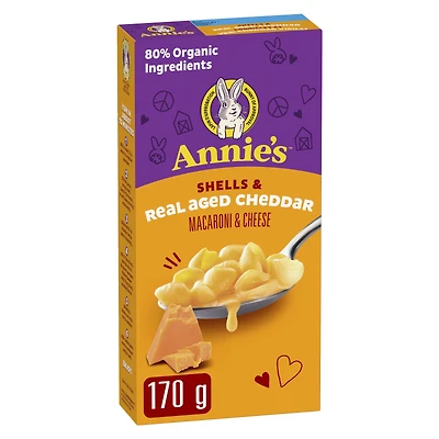 Annie's Coquilles et vrai cheddar vieilli Macaroni au fromage, repas pour enfants, 170 g