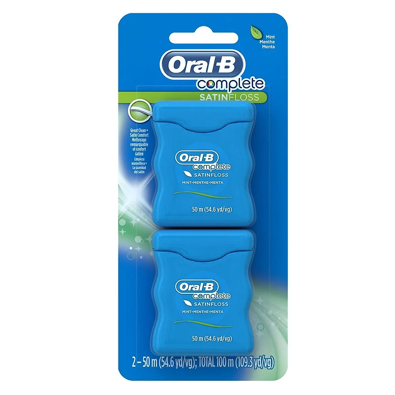 Soie dentaire Oral-B Complete SatinFloss Dental FlossSatinFloss, menthe 2 x 50 m