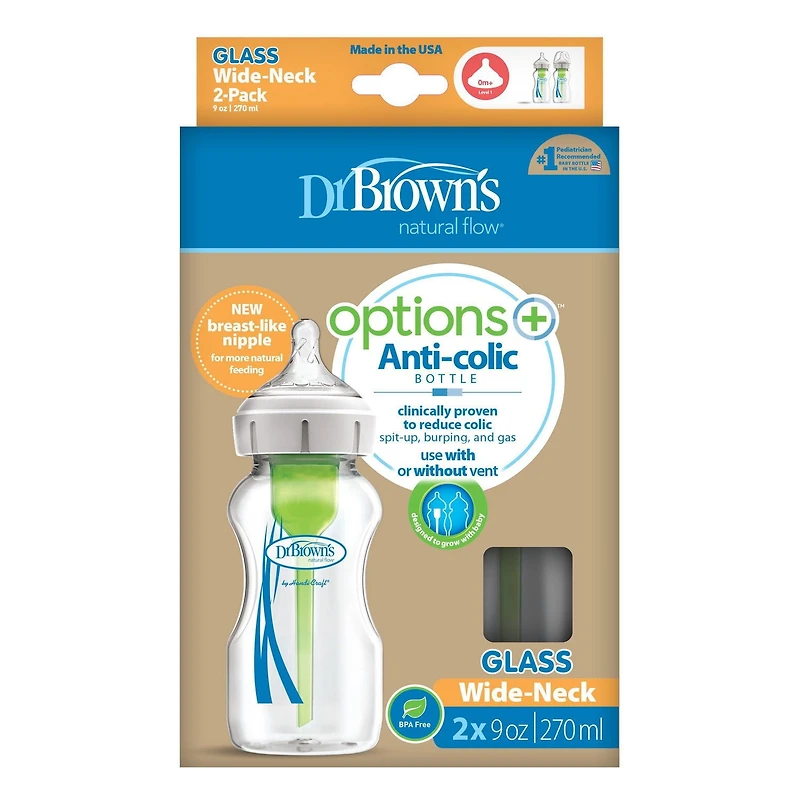 Biberon en verre Col large de Dr. Brown's Options+ 270 ml, paquet de 2 270 ml, paquet de 2