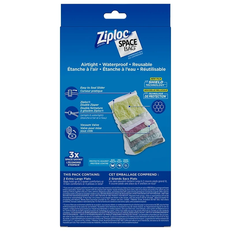 Sacs de Marque Ziploc® Space Bag® literie et linge de maison plats 2 sacs trés grands