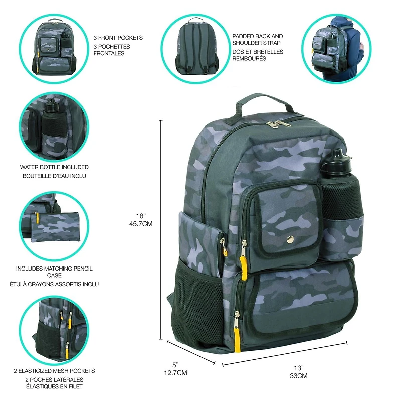 Jetstream 3pcs Back Pack Set, Backpack for school, Water Bottle and Pen Case