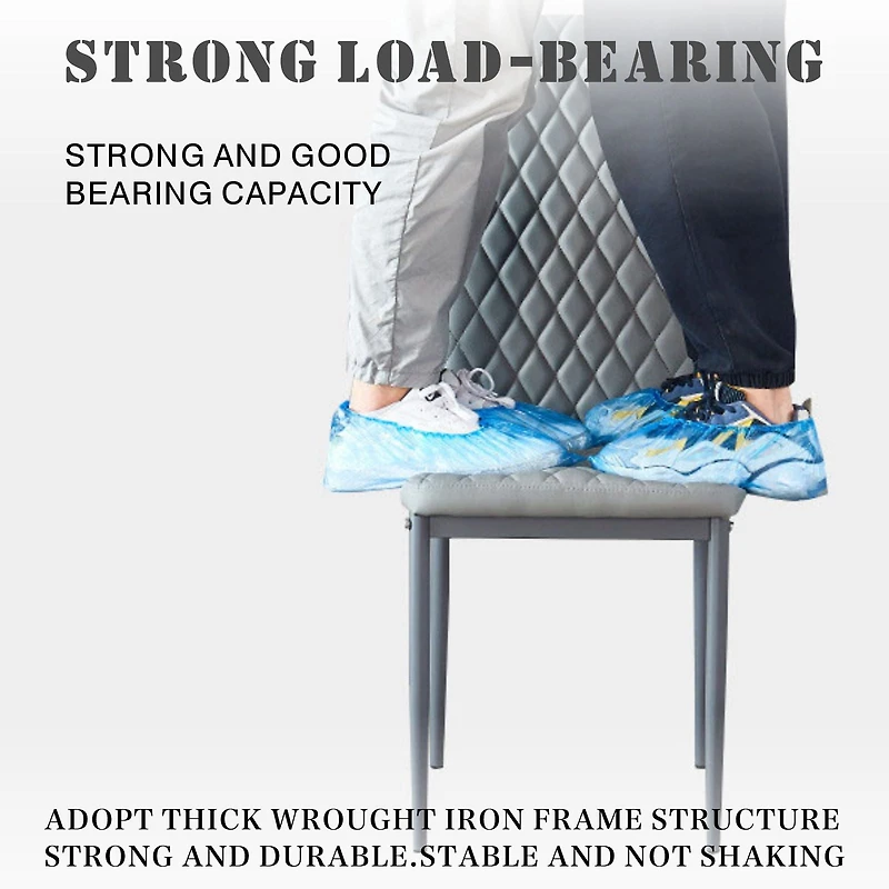 Noble House Modern Dining Chair Set of 4, Fireproof Leather Upholstery with Diamond Grid Pattern and Metal Frame,Gray