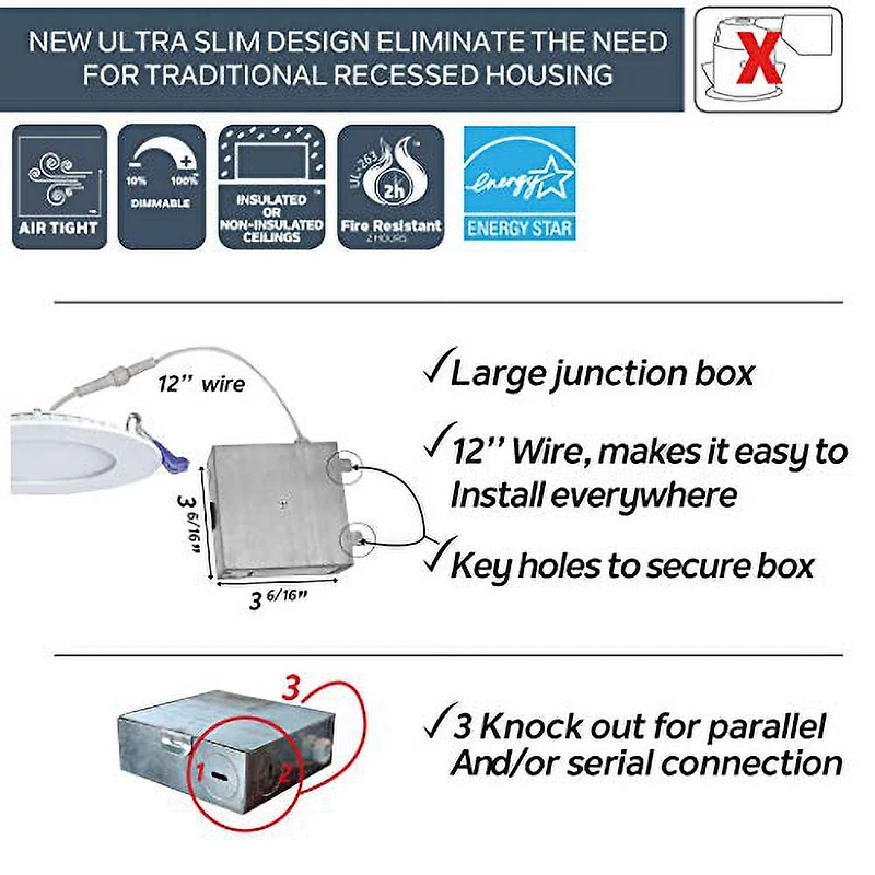 Luminaires encastrés DEL de 6 po, 4000K (Blanc froid), Emballage de 1, pour plafonds isolés et non isolés, Intensité réglable, 15W = 90W, 1125 lumens, système de connexion rapide, fini blanc/Garniture
