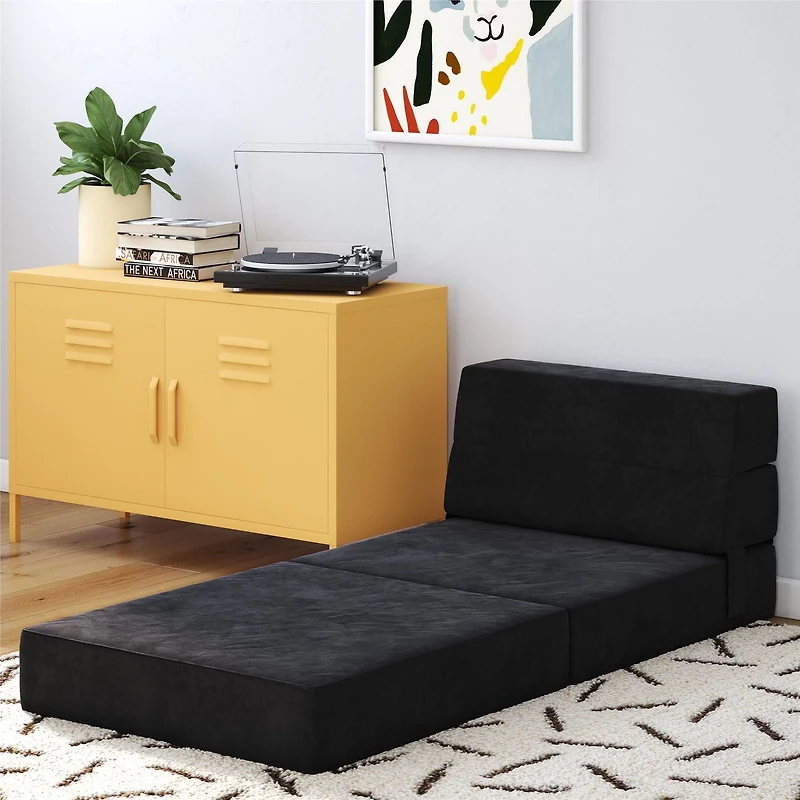 Novogratz The Flower Modular Chair and Lounger Bed with 5-in-1 Design, Black