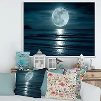 Designart Super Moon Over The Sea I FLOAT FRAME WALL ART