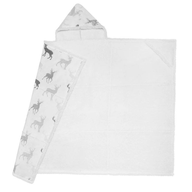 Safdie & Co. Premium Ultra Soft Flannel Hoodzy Hooded Throw Blanket with Sherpa Deer Silhouettes