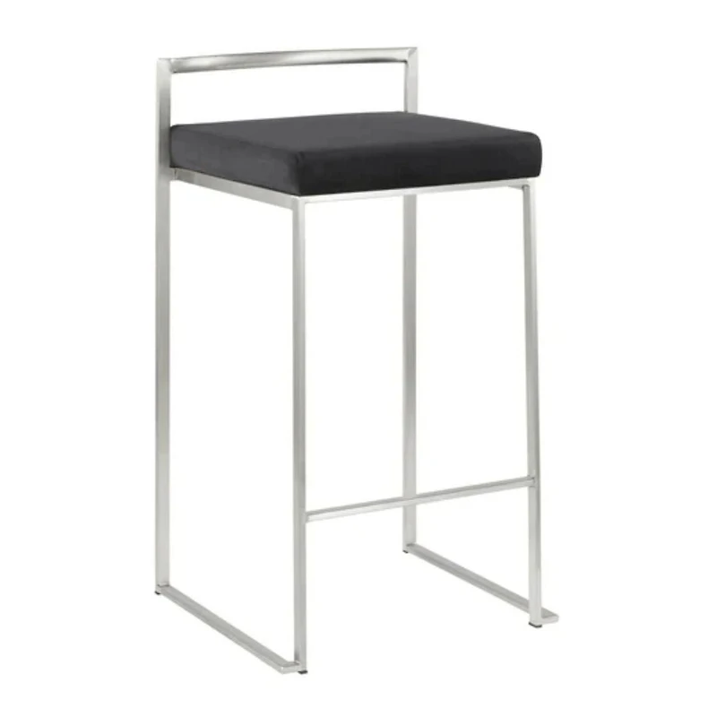 Heavenly Collection Tabouret en PU Noir avec Cadre en Acier Inoxydable ENSEMBLE DE 3
