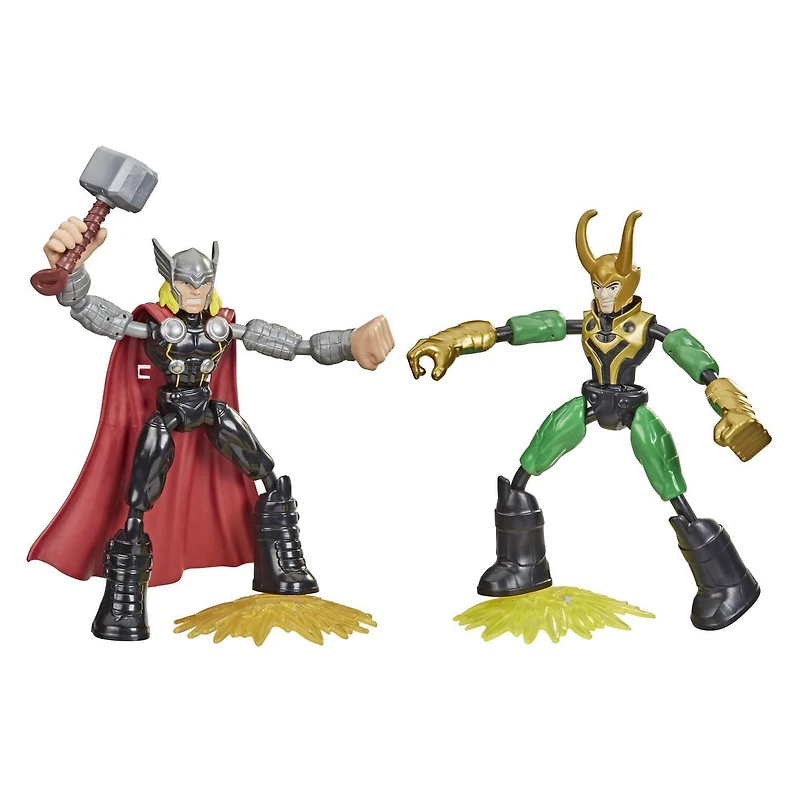 Marvel Avengers Bend and Flex, figurines flexibles Thor Vs. Loki de 15 cm, inclut 2 accessoires, à partir de 4 ans