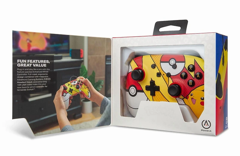 Manette câblée améliorée PowerA Pokémon pour Nintendo Switch,  Pikachu Pop Art