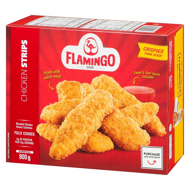 DISCONTINUE Lanières de poulet panées Flamingo avec sauce aigre-douce, entièrement cuites