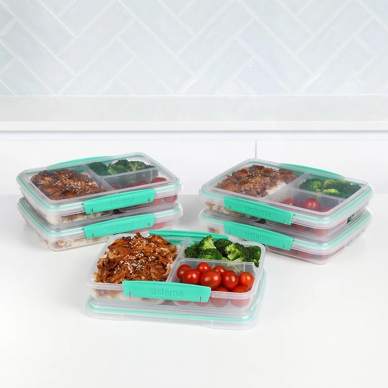 Récipients pour la conservation d'aliments Sistema To Go avec plusieurs compartiments pour conserver plats et aliments, avec séparations et fermetures par clips, 820 ml, sans BPA