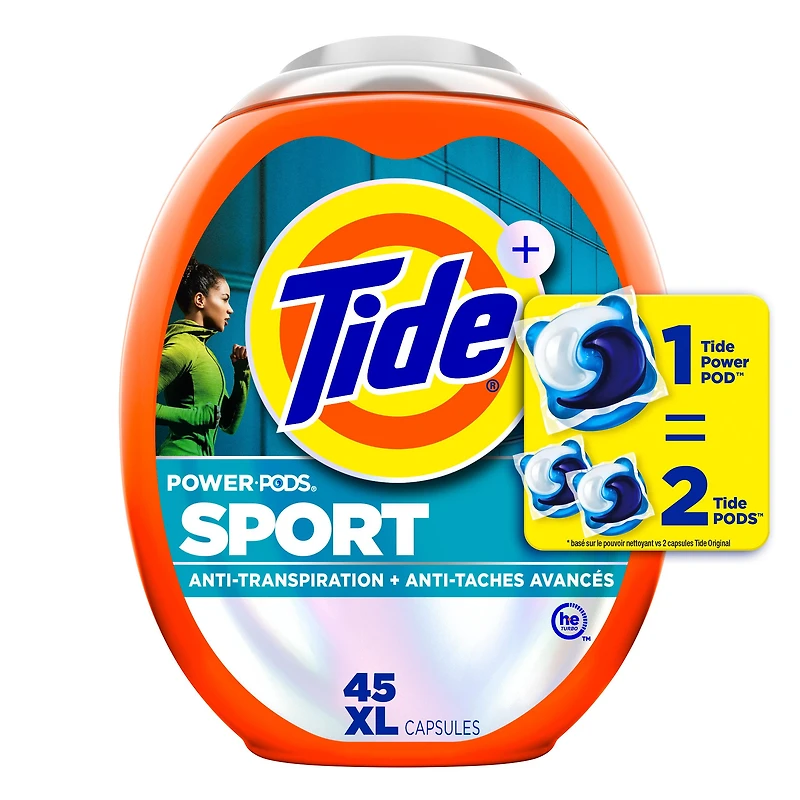 Capsules de détergent à lessive Tide Power Pods avec Febreze Sport, fraîcheur Febreze avec Sport Odor Defense 45CT