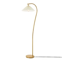 Lampe sur pied de 1,57 m (62 po) de Novogratz x Globe couleur bois avec abat-jour en tissu plissé blanc cassé<br>
