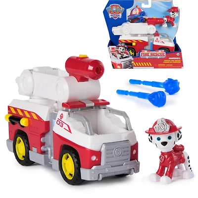 Pat' Patrouille Mission pompiers : Camion de pompiers Marcus avec figurine articulée, lance-projectile et camion, jouets pour garçons et filles à partir de 3 ans