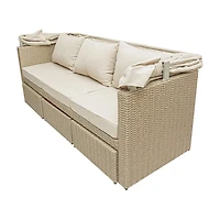 Deko Living 5 Place Seating Outdoor Wicker Patio Couch with Canopy and Ottoman Set with Table