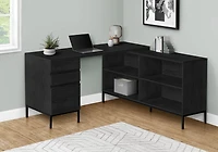Monarch Specialties Bureau, Bureau À Domicile, Coin, Tiroirs De Rangement, 60"l, Forme De L, Travail, Ordinateur Portable, Métal, Stratifié, Noir, Contemporain, Moderne