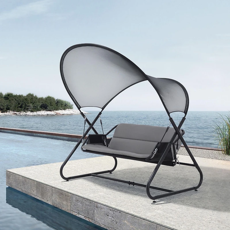 Deko Living Outdoor 3 Seat Cushioned Swing Chair with Textilene Canopy