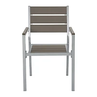 Ensemble de salle à manger de patio CorLiving Gallant 3 pièces en aluminium argenté et polybois taupe avec table carrée