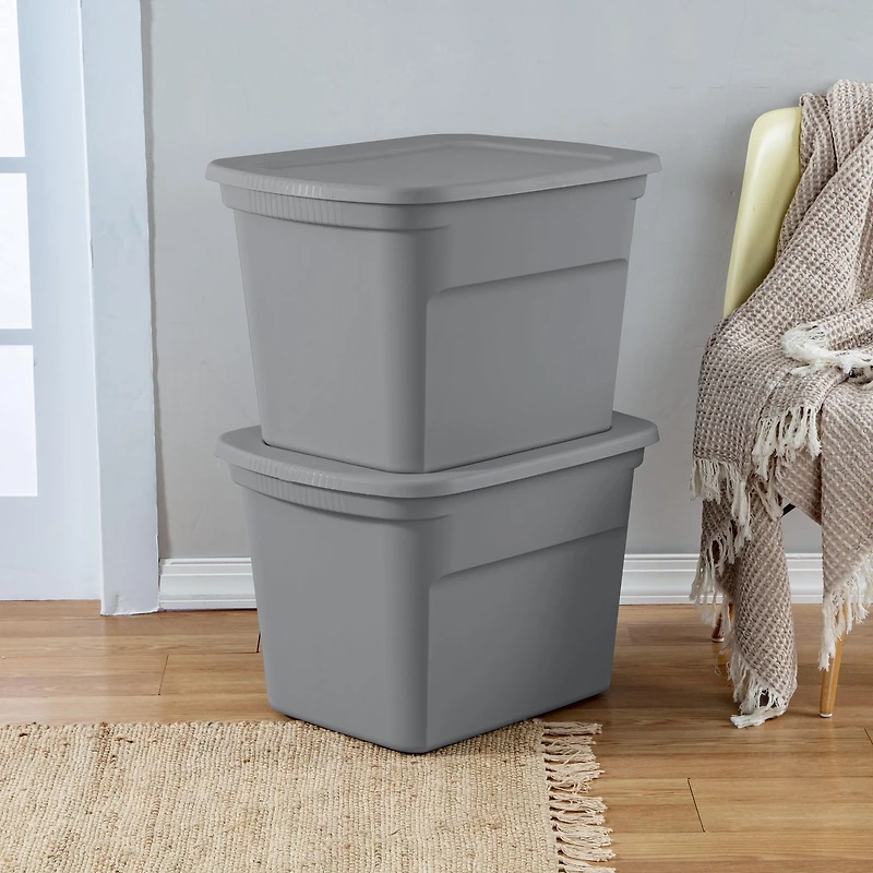 Sterilite 68 Liter Tote, Plastic Storage Bin with Snap-on Lid, Stackable, Gray - 8 PK
