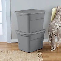 Sterilite 68 Liter Tote, Plastic Storage Bin with Snap-on Lid, Stackable, Gray - 8 PK