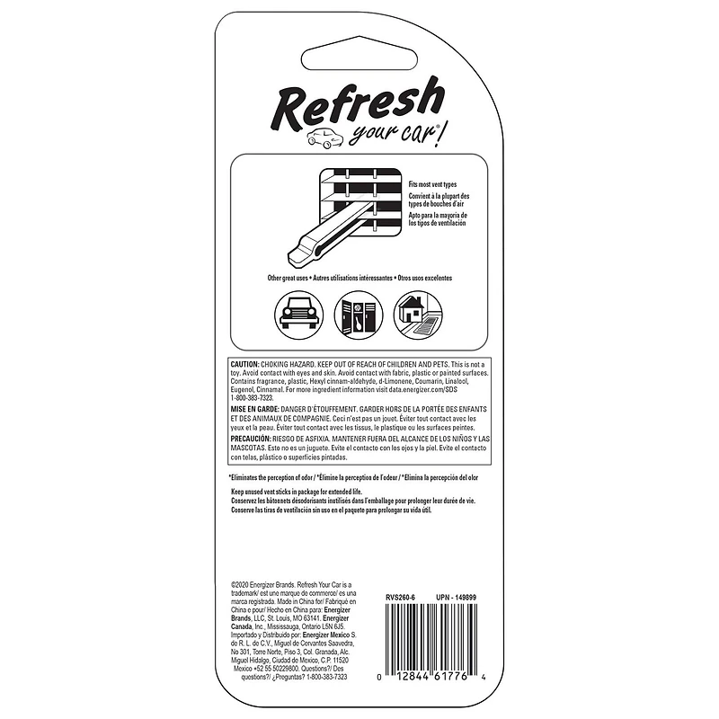 Assainisseur d’air Refresh Your Car! en bâtonnet en bâtonnet pour évent au parfum Nuits élégantes/Aube fraîche – 6 unités
