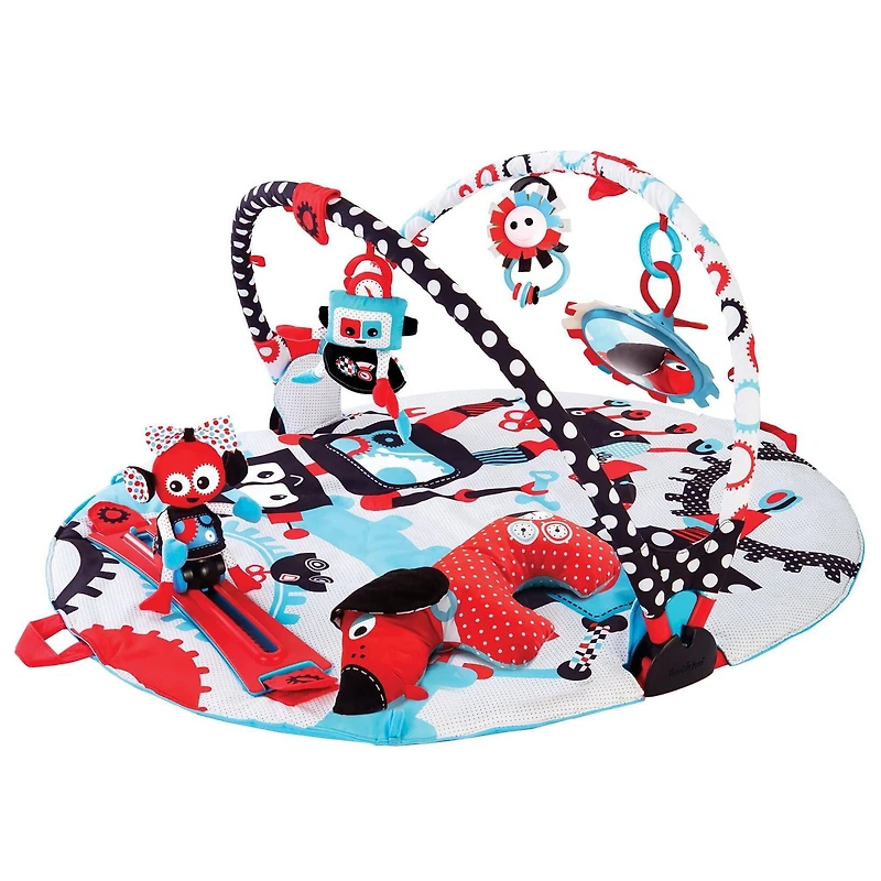 Tapis de Jeu et de Gym pour Bébé Yookidoo. Gym d'Activité 3 en 1 - Aire de Jeu Musicale avec Piste de Robot Motorisée et 20 Activités de Développement pour S'asseoir, S'allonger et le Temps sur le Ven