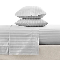 Ensemble de draps pour lit adulte en coton égyptien gris rayures 600 contexture, 4 pièces, hotel style, grand lit - Poche profonde Ensemble de draps grand lit