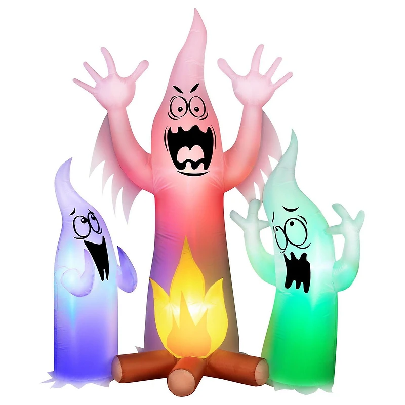 Scène de feu de camp fantôme gonflable de 1,8 m aux couleurs changeantes - Décoration d'extérieur pour Halloween