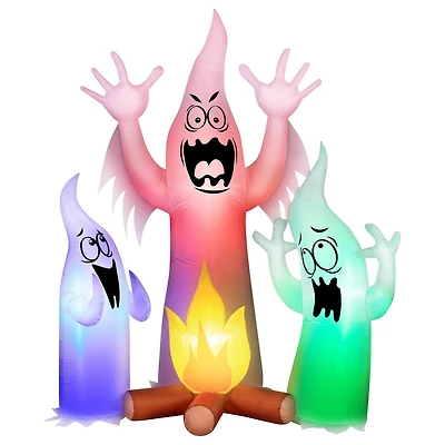 Scène de feu de camp fantôme gonflable de 1,8 m aux couleurs changeantes - Décoration d'extérieur pour Halloween