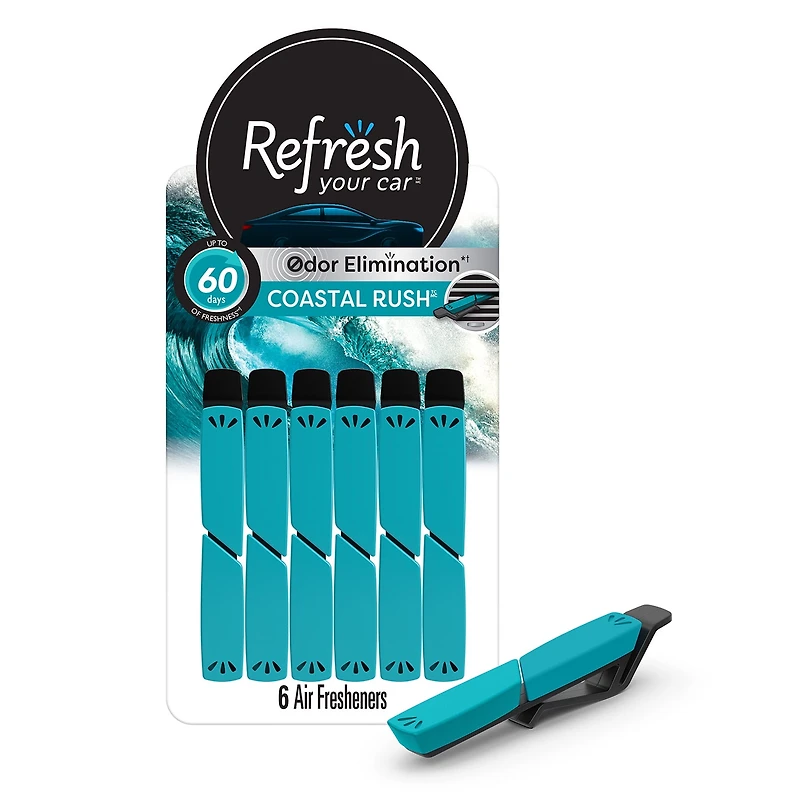 Refresh Your Car Air Freshener Vent Sticks, Coastal Rush Scent, 6 Pack ENERGIZER RYC COASTRUS 6PAQ