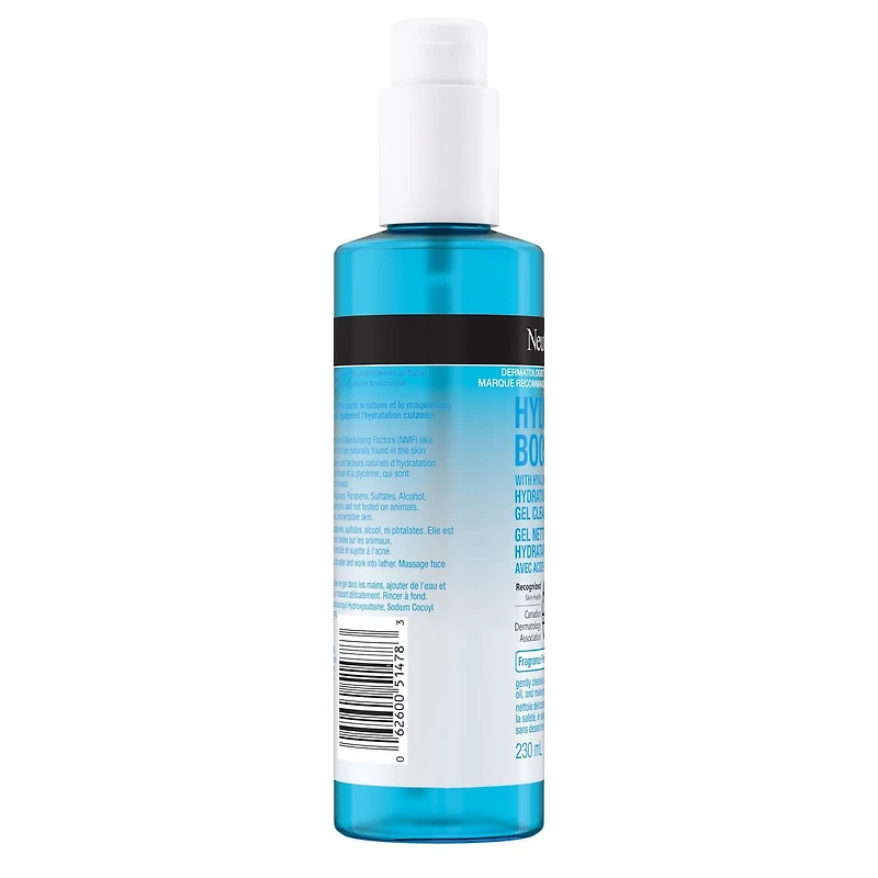 Gel nettoyant hydratant Neutrogena® Hydro Boost, Nettoyant pour le visage, Sans parfum, Acide hyaluronique, Non comédogène, Sans parabènes 230 ml