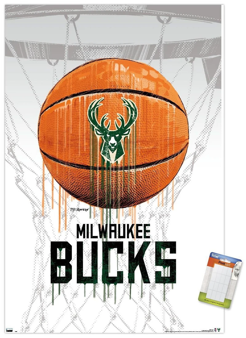 NBA Milwaukee Bucks - Drip Ball 20 Wall Poster, 22.375" x 34" Framed