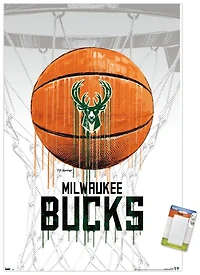 NBA Milwaukee Bucks - Drip Ball 20 Wall Poster, 22.375" x 34" Framed