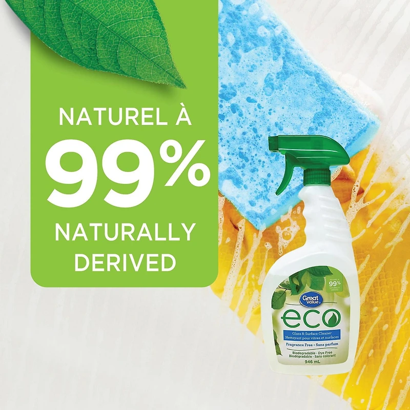 Great Value ECO Fragrance Free Glass and Surface Cleaner, 946 mL