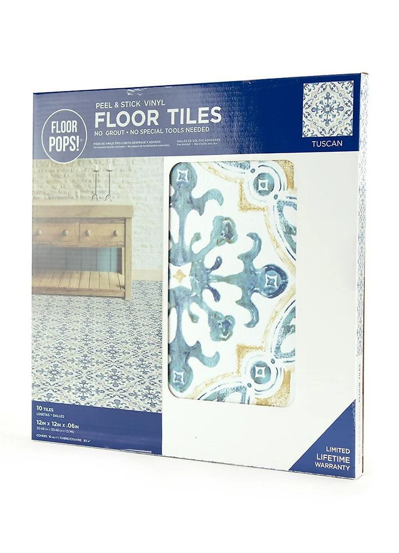 FloorPops Carreaux de sol Toscane autocollant, lot de 20