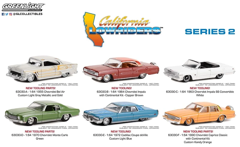 1:64 GreenLight California Lowriders Die-Cast Véhicules Série 2