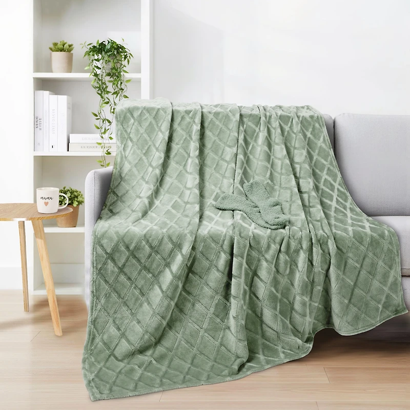 Ensemble cadeau douillet pour la fête des Mères Hometrends vert – couverture, chaussettes et tasse