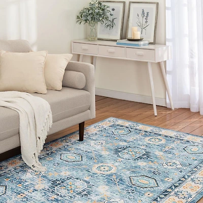Tapis tissé bleu et jaune Tommin