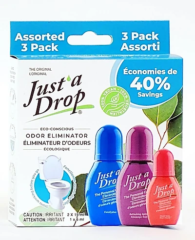 Just a Drop Toilet Odour Eliminator, 36 ml / 1.2 fl. oz., Pre-Poop Toilet Drops, Assorted 3 Pack, Assorted Scents